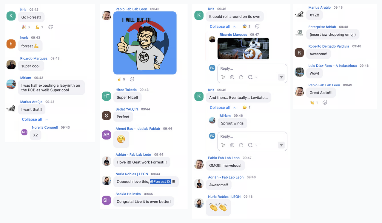Zoom comments from Fab Academy students and instructors.