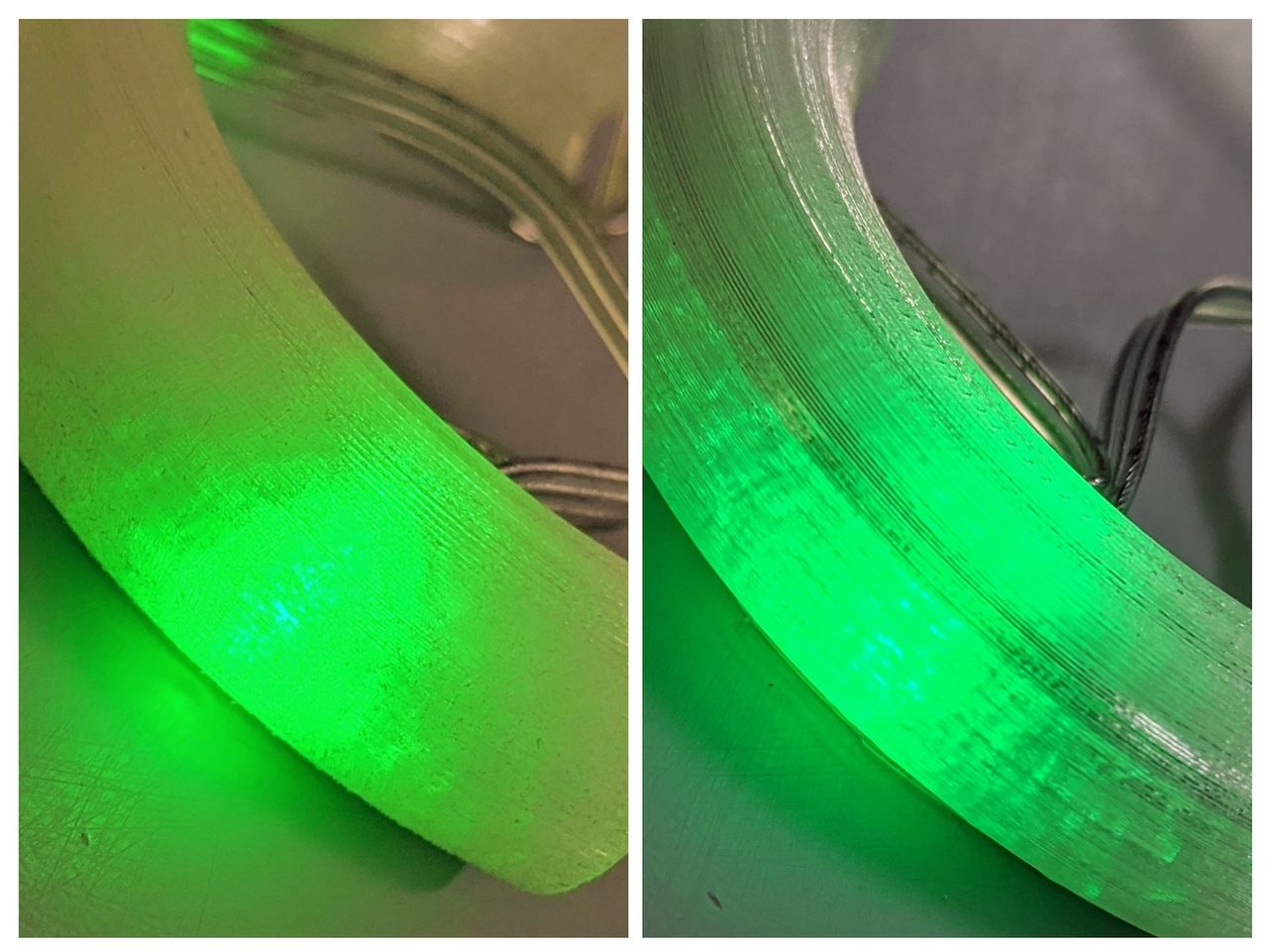 Transparent PLA with LED light diffusion test.