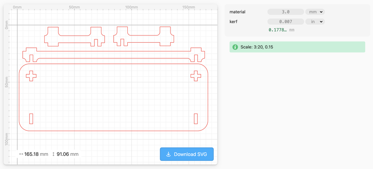 Cuttle.xyz screenshot, scaling the cut design.