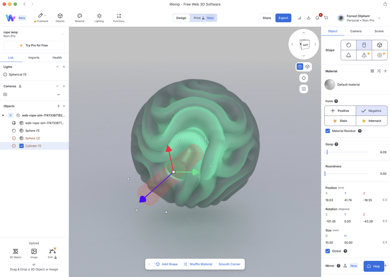Womp screenshot showing interal cavity.